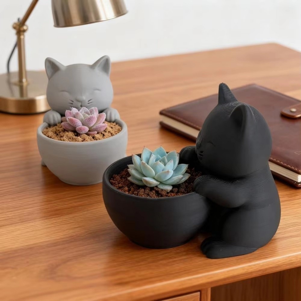 Echeveria Succulent - 배수구가 있는 미니 소형 화분 고양이